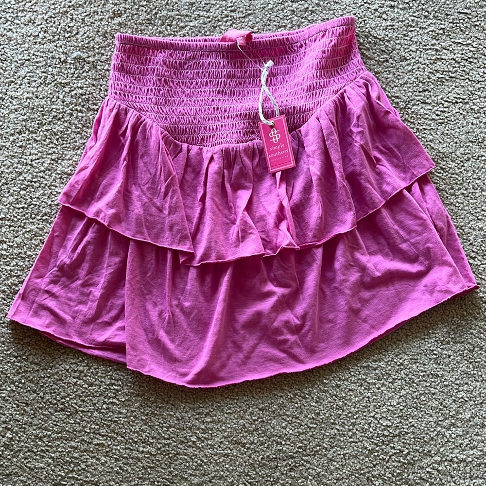 NWT Simply Southern Hot Pink Shirred Skirt with Tiers Extra Large